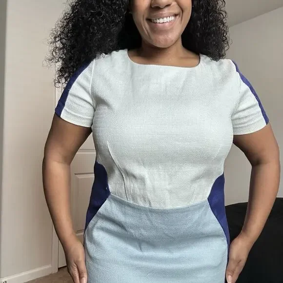 Boden Anthropologie Colorblock Blue Dress Pockets Career Sz 12 Business Stretchy - Picture 11 of 12